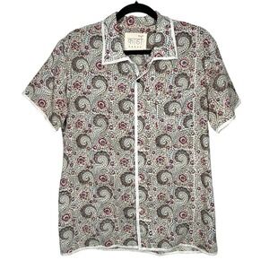 Kardo Paisley Shirt Mens Small Retro Short Sleeve Button Handmade Cotton Travel